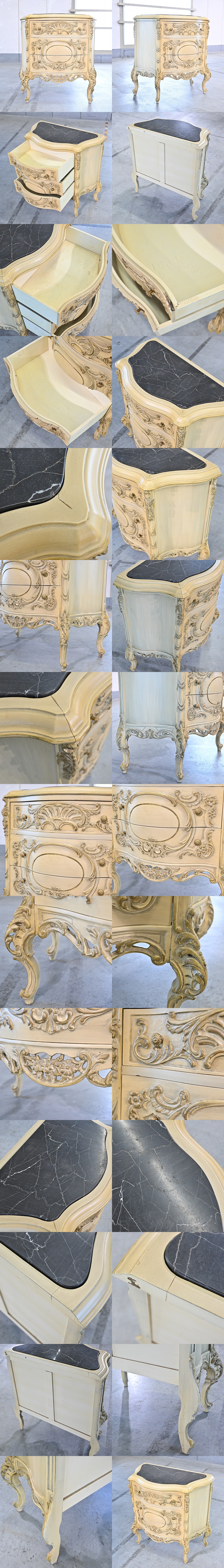 【引取限定】イタリア製 チェスト 大理石 リビング 引き出し コンソール 装飾 収納 ロココ_フランス製 ルイ15様式 シリック カリモク