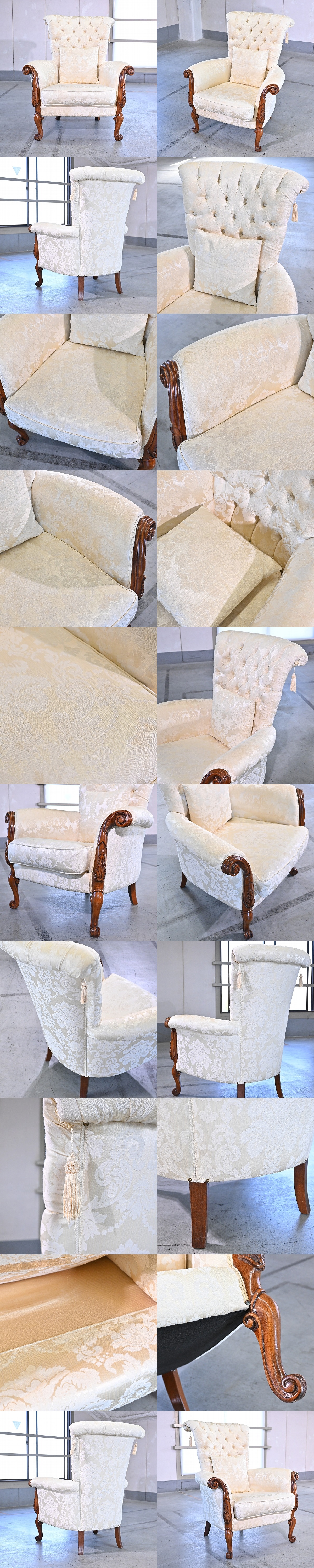 イタリア製 アームチェア 1人掛けソファ ハイバック シングル パーソナル ラウンジ 猫足 ロココ 輸入家具