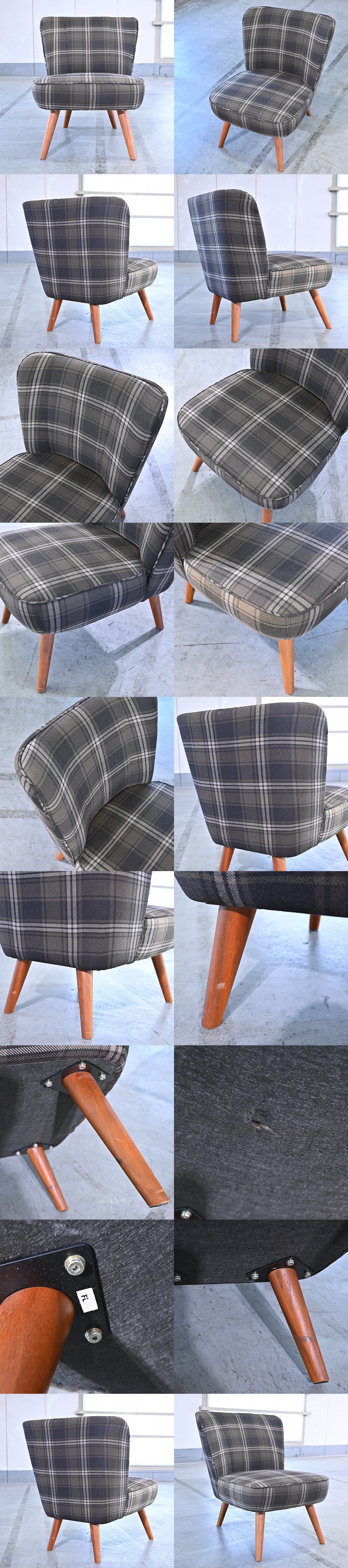 廃盤品 unico 4万「MARKS/マークス」1人掛けソファa 1シーター ダイニングチェア 椅子 チェック ビンテージスタイル ウニコ