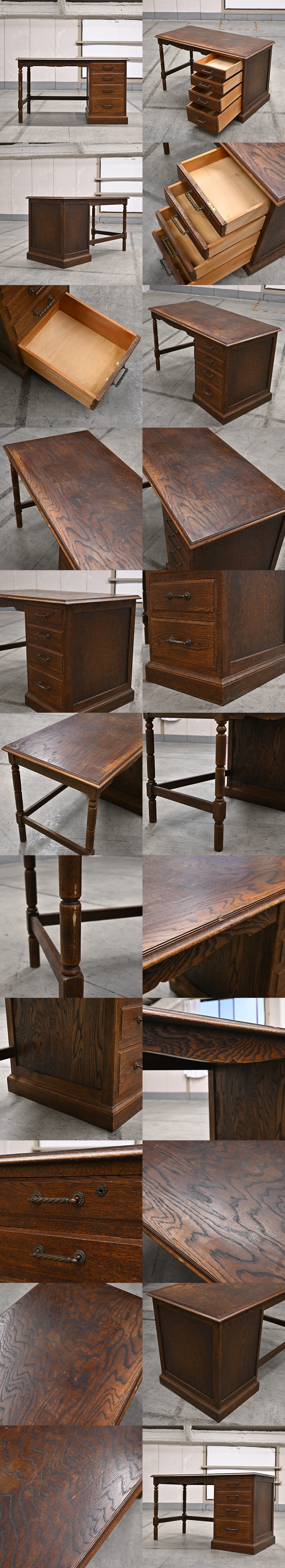 ルーマニア製 オーク材 猫脚 デスク 机 作業台 引き出し アンティーク ルーマニア製 オーク材 猫脚 デスク 机 作業台 引き出し アンティーク