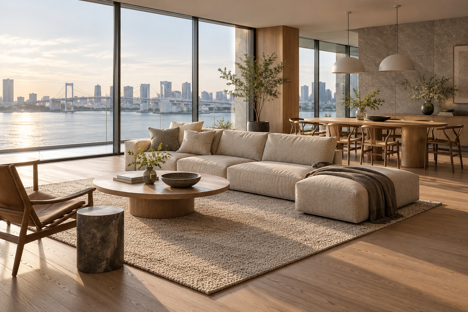 品川区の家具買取ページ：デザイン家具のある部屋のイメージ（AI生成）