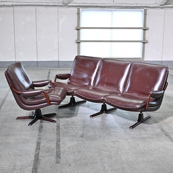 北欧デンマーク「BERG furniture/ベルグファニチャー」ソファセット 3人掛け 1人掛け セパレート 待合椅子 本革 ミッドセンチュリー 書斎の商品写真