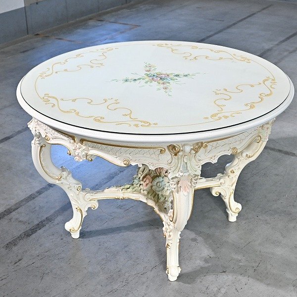 ★ 最高級 イタリア製 Silik 「Dafna」ラウンドダイニングテーブル ブナ材 天然木 ガラストップ 花の商品写真
