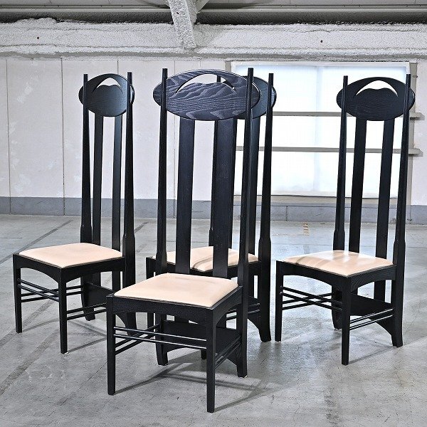 名作 マッキントッシュ「ArgyleChair/アーガイルチェア」4脚セット 椅子 ハイバック ダイニング Charles Rennie Mackintosh リプロダクトの商品写真