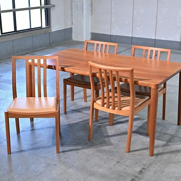 家具蔵「エミネント/ストライプ」ダイニングセット チェリー材 無垢 本革 テーブル チェア 4脚 机 テーブルの商品写真