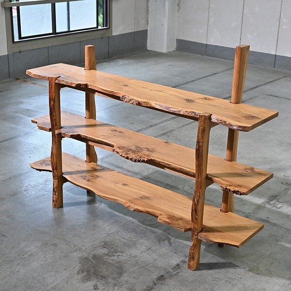 家具工房ニングル 一枚板 オープンラック オーク材 無垢 バタフライジョイント 吉田秀造 リビング ダイニングの商品写真