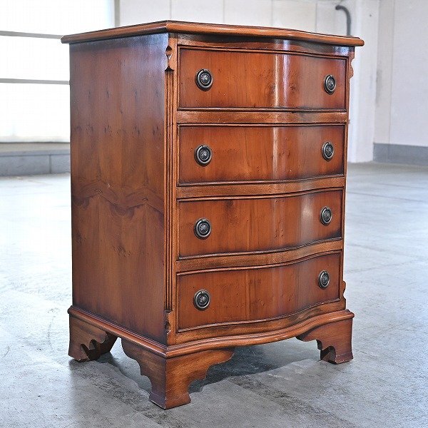 英国ビンテージ ロスジョン サーペンタインフロントチェスト 西洋イチイ材 4段 yew wood 引き出し 収納の商品写真